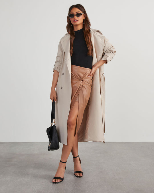 Latte % Like Wow Faux Leather Twisted Midi Skirt-6