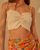 Sand % Elizia Smocked Crop Top-1