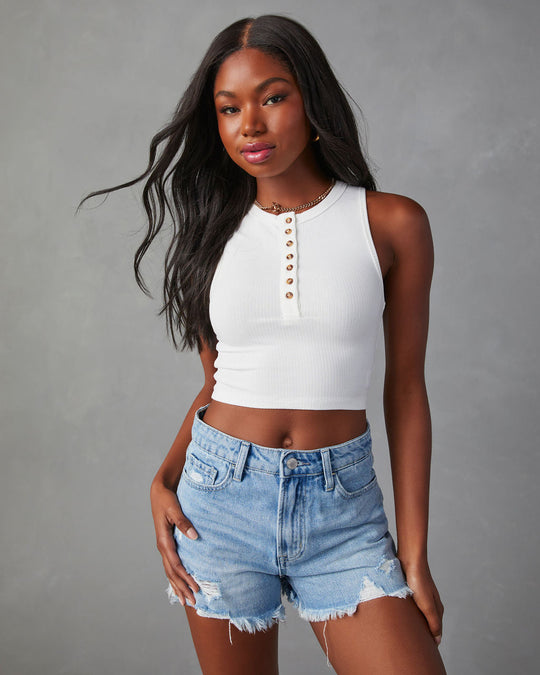 White % No Rules Button Front Crop Tank-1