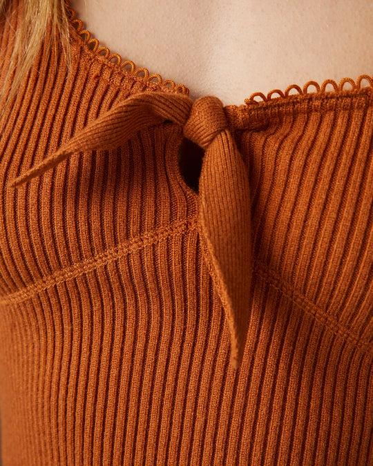 Rust % Cindi Sweater Knit Front Knot Crop Tank-3