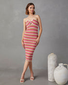Red/Cream % Starlit Nights Knit Halter Midi Dress-1