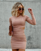 Brown % James Ribbed Cutout Mini Dress-1