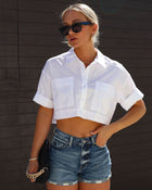 White % Dorit Cotton Cropped Button Down Top-1
