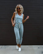 Dusty Blue % Placerville Pocketed Drawstring Jumpsuit-1