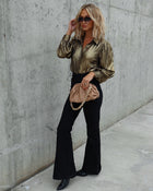 Gold % Raquel Metallic Button Down Top-1