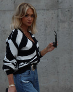 Black/White % Outside The Box Knit Button Front Cardigan-5