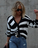 Black/White % Outside The Box Knit Button Front Cardigan-1