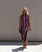 Black/Multi % Elzada Striped Sweater Midi Dress-1