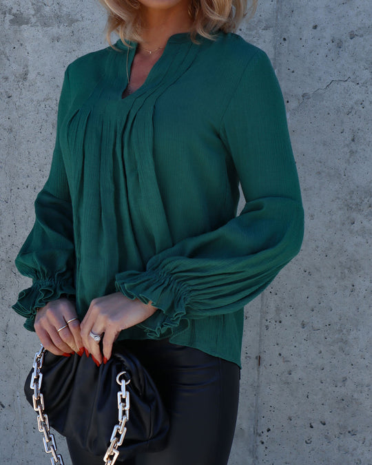 Green % Golden Age Ruffle Peasant Top-2