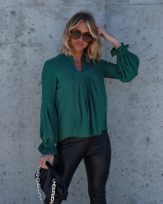 Green % Golden Age Ruffle Peasant Top-3