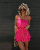Fuchsia % Midnight Chic Satin Should Tie Romper-1