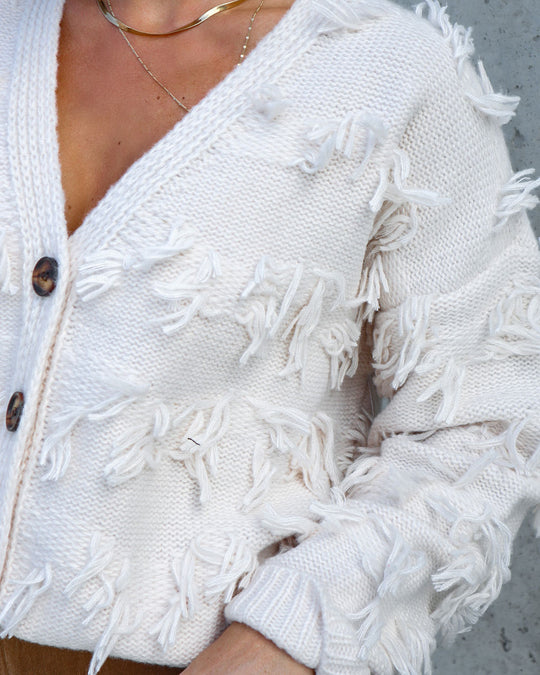 Cream % Florencia Fringe Knit Cardigan -2