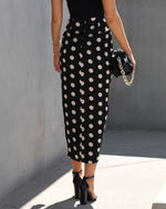 Black % Flawless And Classy Polka Dot Drape Midi Skirt-4