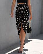 Black % Flawless And Classy Polka Dot Drape Midi Skirt-2