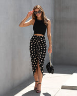 Black % Flawless And Classy Polka Dot Drape Midi Skirt-1