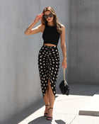 Black % Flawless And Classy Polka Dot Drape Midi Skirt-1