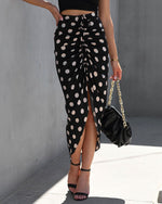 Black % Flawless And Classy Polka Dot Drape Midi Skirt-3