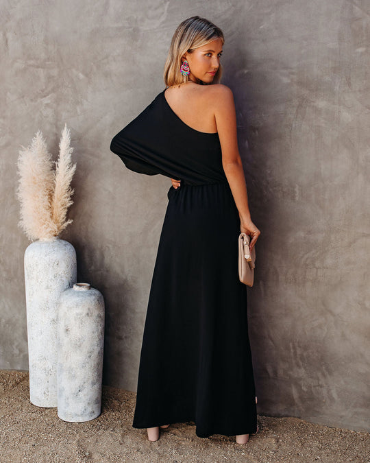 Black % From The Source One Shoulder Maxi Dress-2