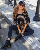 Black Tan % Pippa Striped Knit Sweater-13