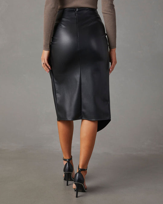 Black % Like Wow Faux Leather Twisted Midi Skirt-4