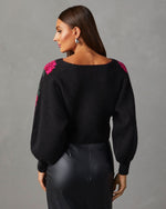 Black % Fall Roses Floral Pullover Sweater-4