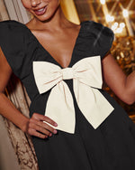 Black/White % All Wrapped Up Bow Babydoll Mini Dress-2