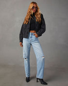 Light Wash % Sadine Distressed High Rise Straight Jeans-1