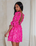 Hot Pink % Paulette Floral Crochet Lace Mini Dress-4