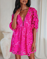 Hot Pink % Paulette Floral Crochet Lace Mini Dress-5
