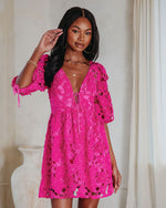 Hot Pink % Paulette Floral Crochet Lace Mini Dress-6