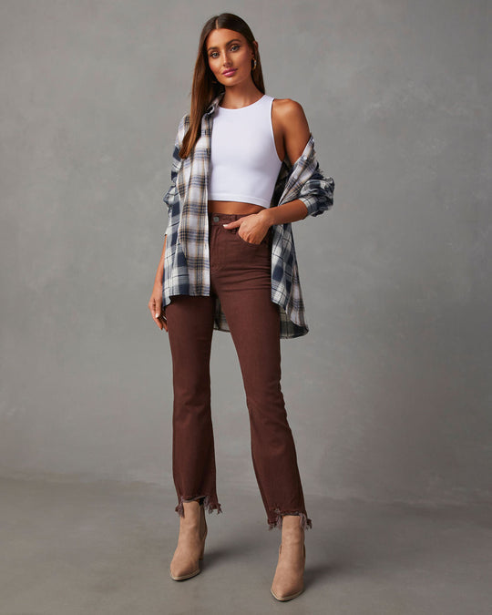 Chocolate Brown %  Leonard Cropped High Rise Distressed Jeans 1