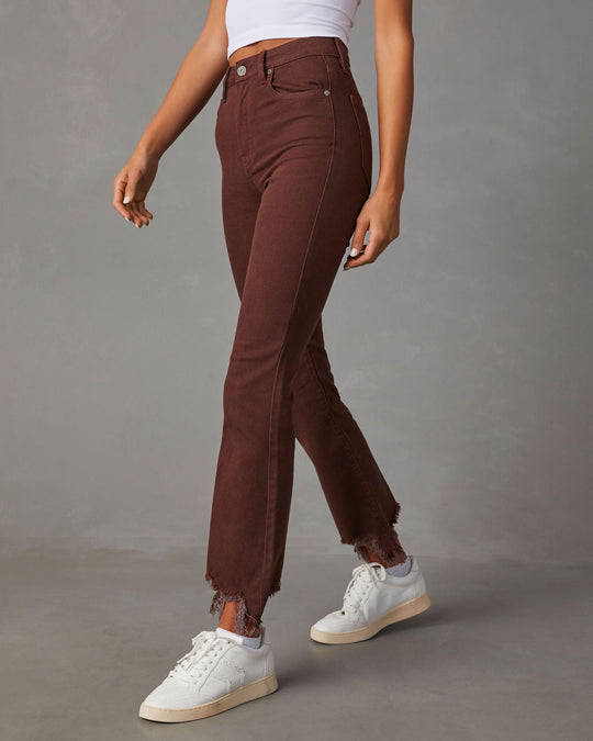 Chocolate Brown %  Leonard Cropped High Rise Distressed Jeans 3