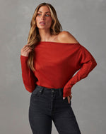 Rust % A Wow Moment Asymmetrical Long Sleeve Top-1