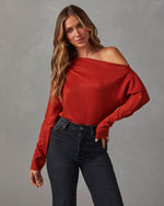 Rust % A Wow Moment Asymmetrical Long Sleeve Top-2