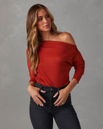 Rust % A Wow Moment Asymmetrical Long Sleeve Top-4