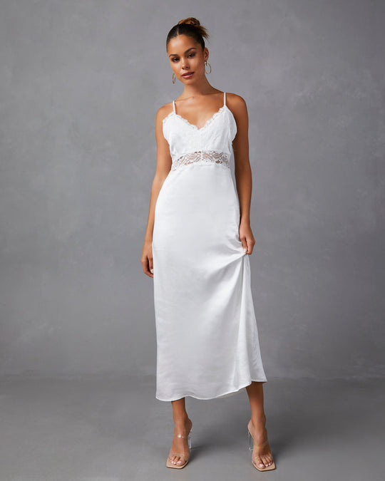 White % Therese Satin Lace Midi Dress-1