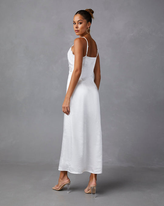 White % Therese Satin Lace Midi Dress-2