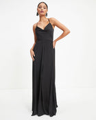 Black % Hey Bella Satin Cowl Neck Maxi Dress-1