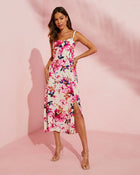 Ivory/Fuchsia % Mckenah Floral Midi Dress-1