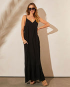Black % Kimonie Pocketed Maxi Dress-1