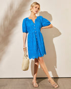 Blue % Jacinda Eyelet Puff Sleeve Mini Dress-1