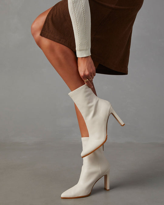 Cream % Janelle Faux Leather Ankle Boots-2