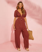 Brown % Jhene Cutout Short Sleeve Jumpsuit-1