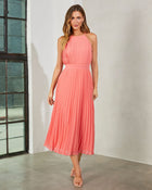 Coral % Liamara Pleated Halter Midi Dress-1