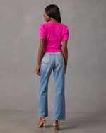 Hot Pink % Emanuelle Fuzzy Short Sleeve Sweater Top 4