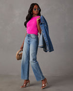 Hot Pink % Emanuelle Fuzzy Short Sleeve Sweater Top 2