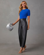 Royal Blue % Emanuelle Fuzzy Short Sleeve Sweater Top 3