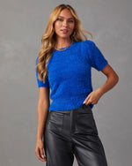 Royal Blue % Emanuelle Fuzzy Short Sleeve Sweater Top 5
