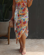 Multi % Dolce Vita Satin Printed Sarong Midi Skirt-1