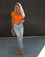Orange % Miranda Puff Sleeve Peplum Top-3